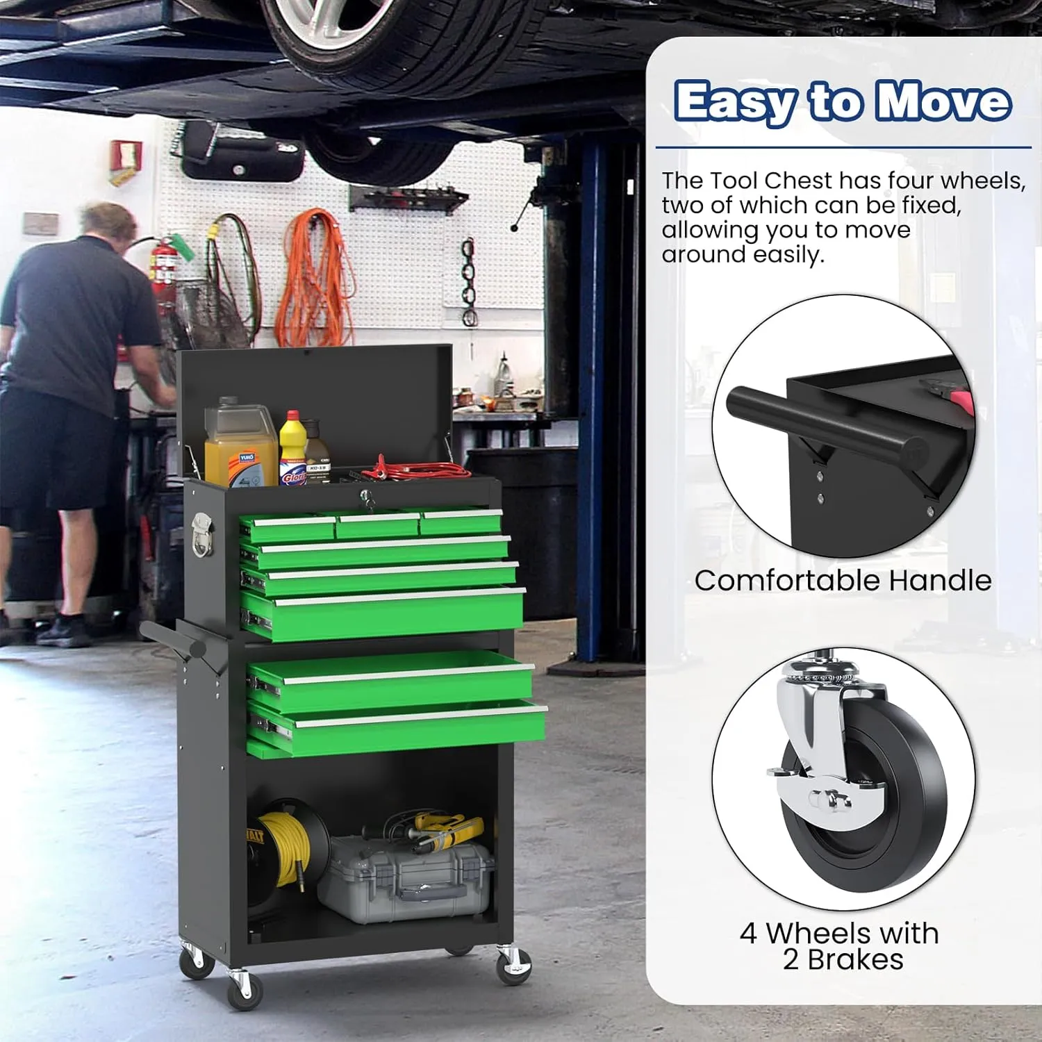 Rolling Tool Chest with Wheels, 8-Drawer High Capacity Tool Box with Wheels, Removable Storage Toolbox with Lock for Garage, Workshop