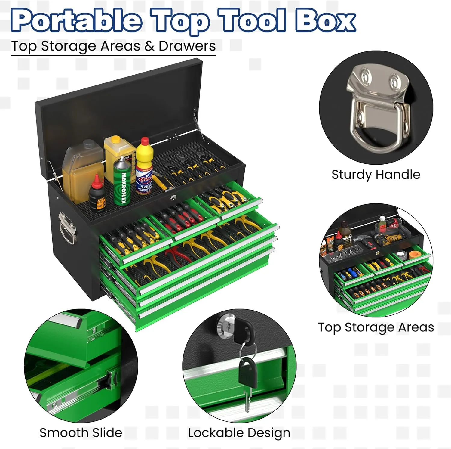Rolling Tool Chest with Wheels, 8-Drawer High Capacity Tool Box with Wheels, Removable Storage Toolbox with Lock for Garage, Workshop