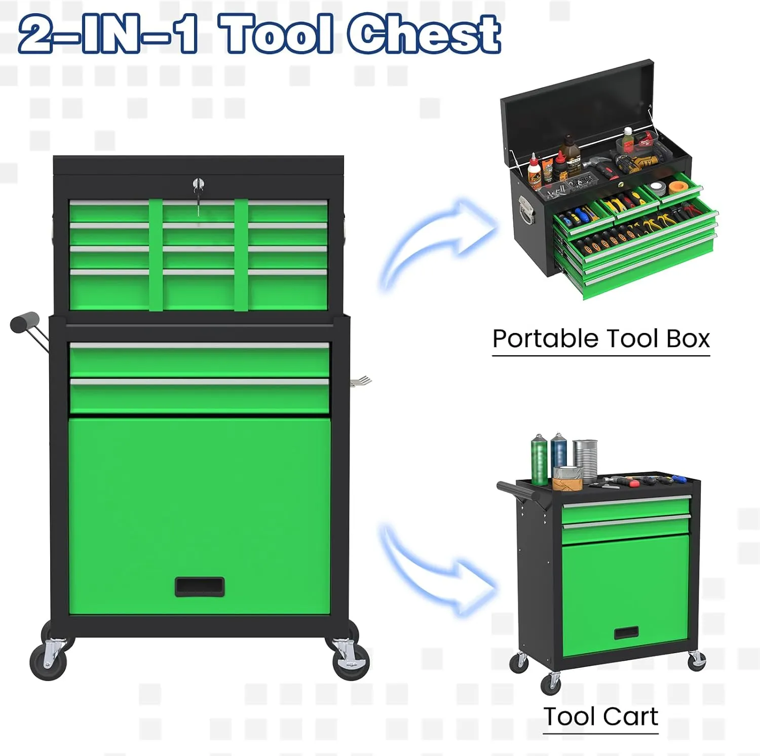 Rolling Tool Chest with Wheels, 8-Drawer High Capacity Tool Box with Wheels, Removable Storage Toolbox with Lock for Garage, Workshop