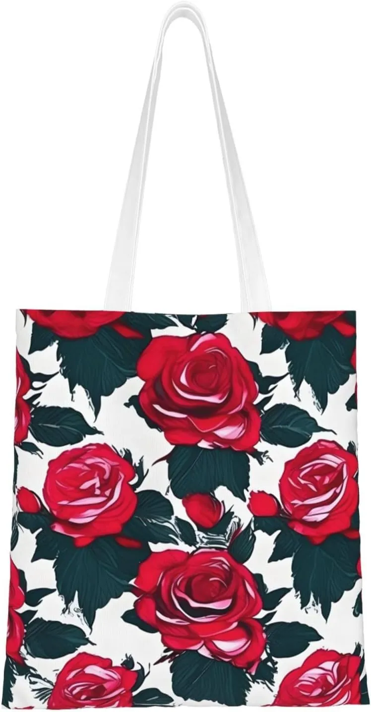 Rose Flower Floral Picture Print Canvas Tote Bag Reusable Shoulder Shopping Bags For Daily Use Shopping Travel