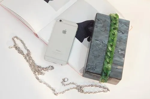 Runway Chain Bag Metallic Charcoal Acrylic Box