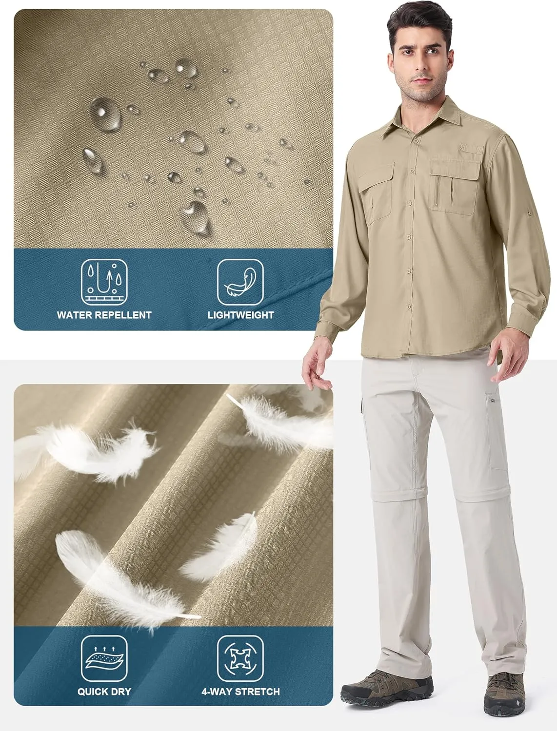 Safari Shirts for Men for Africa UV Sun Protection Lightweight Quick Dry Moisture Wicking for Hiking Fishing Travel Outdoor