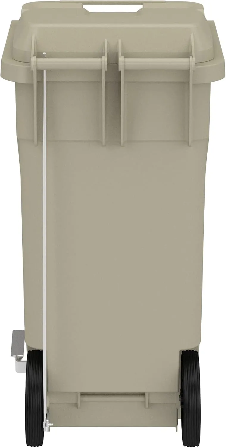 Safco 9926TN Rolling Mobile Plastic Step-On Trash Can for Hands-Free Disposal, Great for Home/Commercial Use, 32 Gallon, Tan