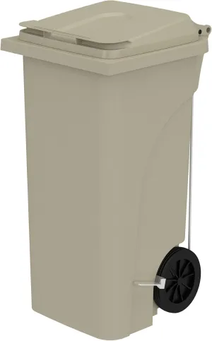 Safco 9926TN Rolling Mobile Plastic Step-On Trash Can for Hands-Free Disposal, Great for Home/Commercial Use, 32 Gallon, Tan