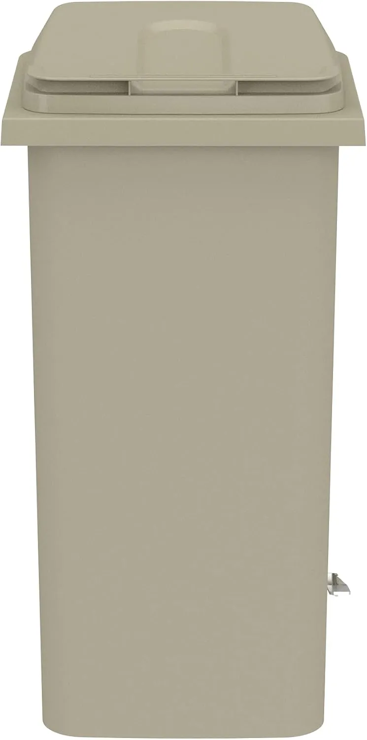 Safco 9926TN Rolling Mobile Plastic Step-On Trash Can for Hands-Free Disposal, Great for Home/Commercial Use, 32 Gallon, Tan