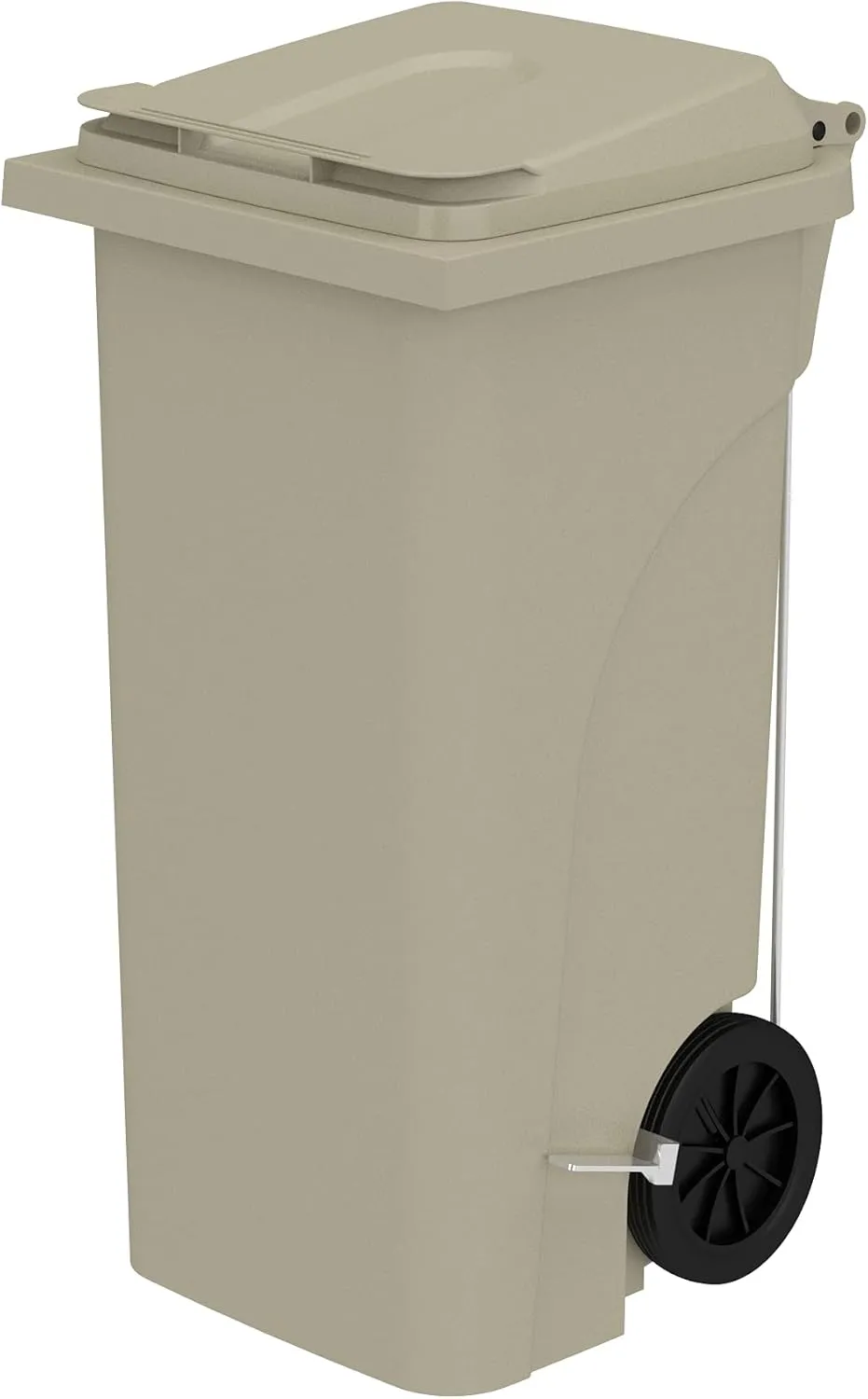 Safco 9926TN Rolling Mobile Plastic Step-On Trash Can for Hands-Free Disposal, Great for Home/Commercial Use, 32 Gallon, Tan