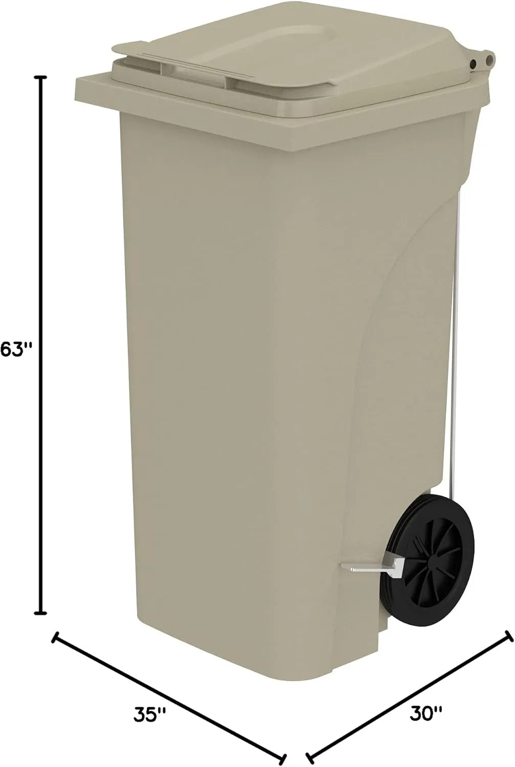 Safco 9926TN Rolling Mobile Plastic Step-On Trash Can for Hands-Free Disposal, Great for Home/Commercial Use, 32 Gallon, Tan