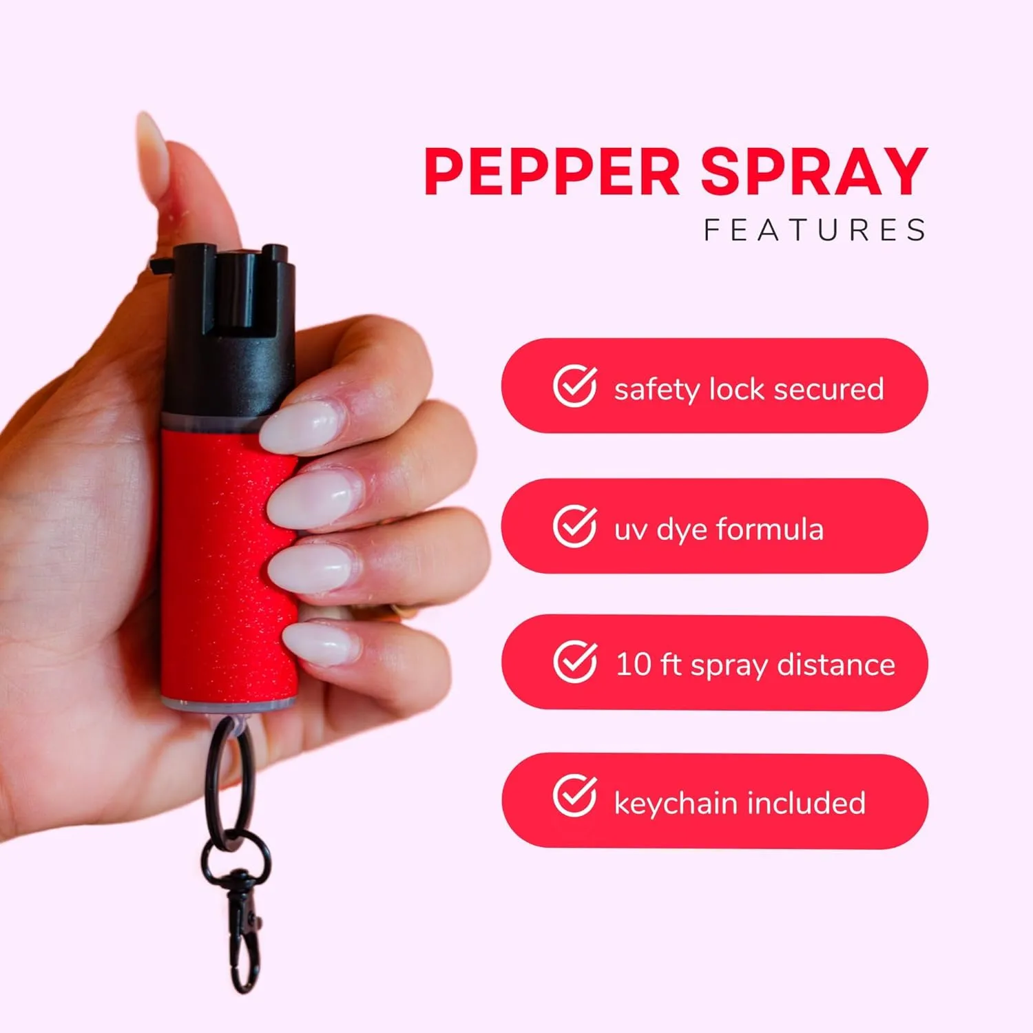 Safely Pepper Spray for Women – Keychain Self-Defense Spray, Max Strength Formula with Marking Dye, Safety Lock, Portable & Long Lasting with Glow Variant