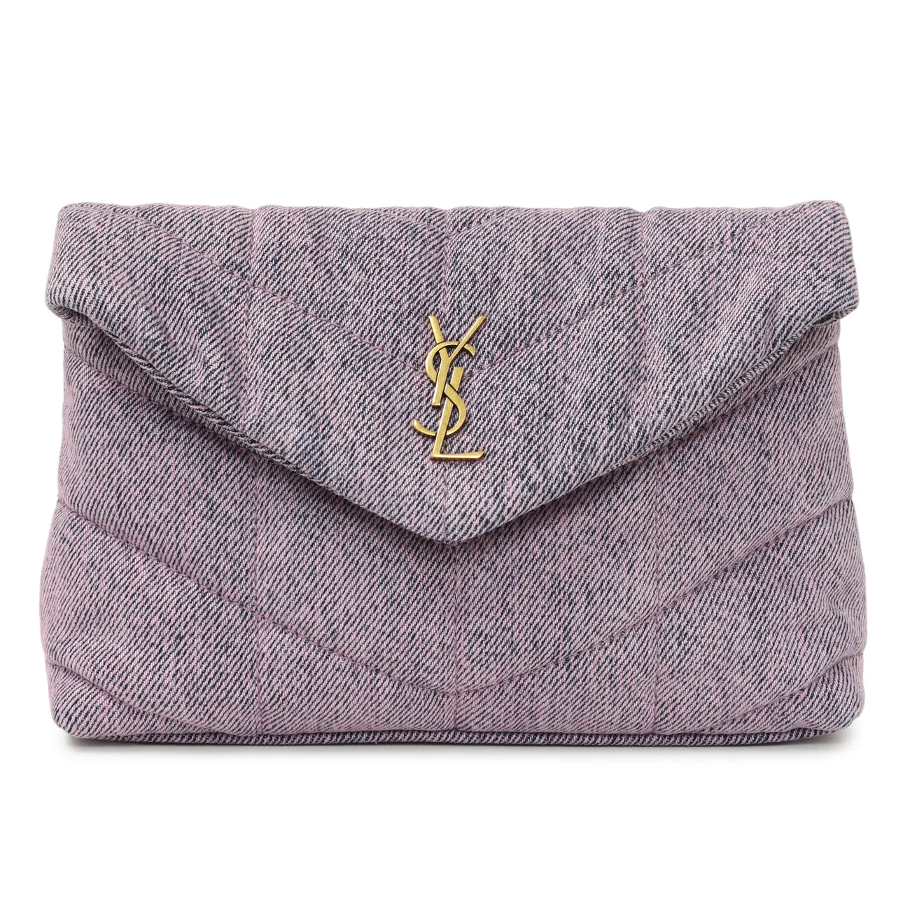 Saint Laurent Bleached Lilac Quilted Denim Loulou Puffer Monogram Clutch