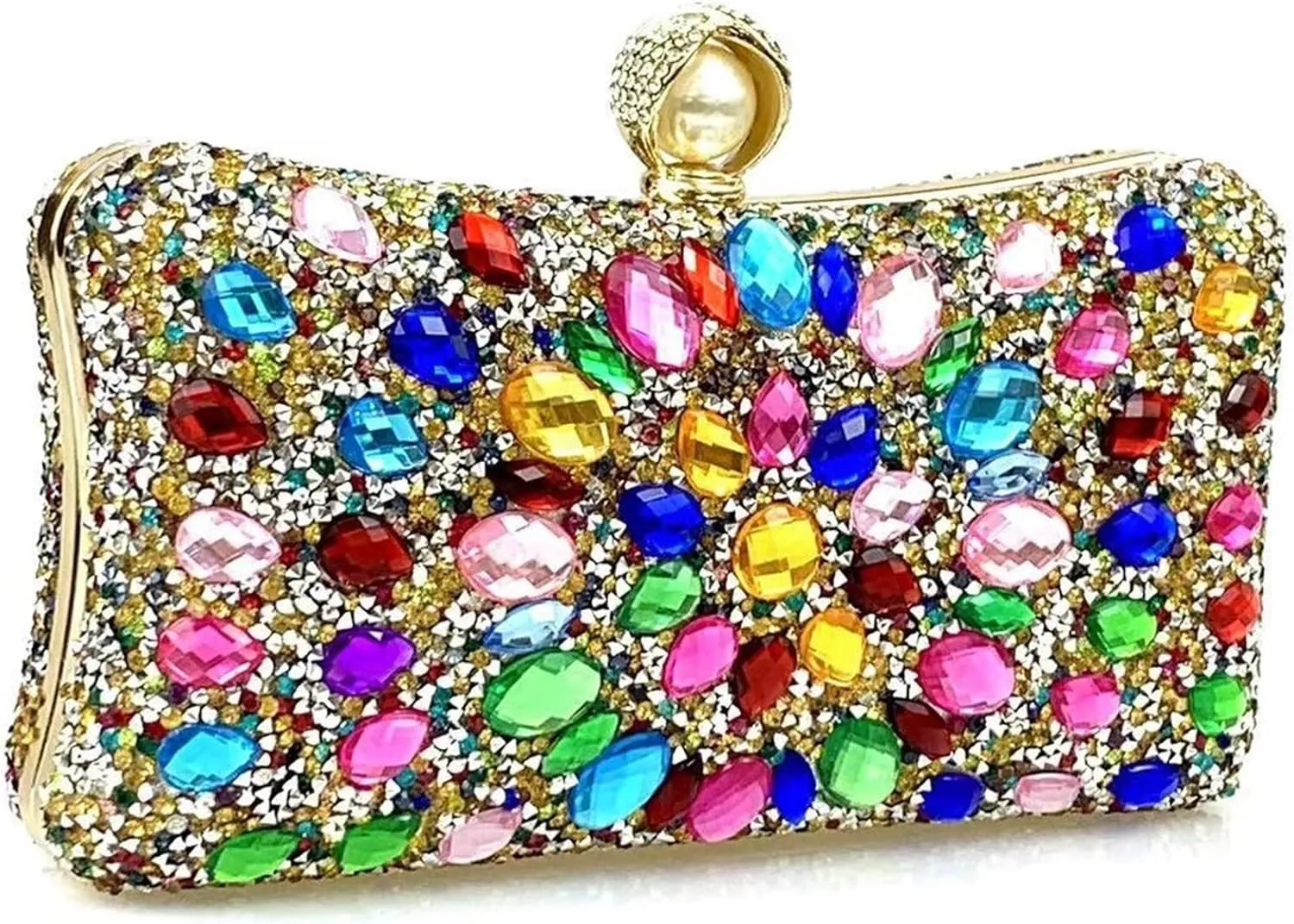 Sangeuhhlk Rhinestone Clutch Purse for Women Luxury Glitter Evening Rectangular Handbag Bride Prom Wedding Shoulder Purse(Gold)
