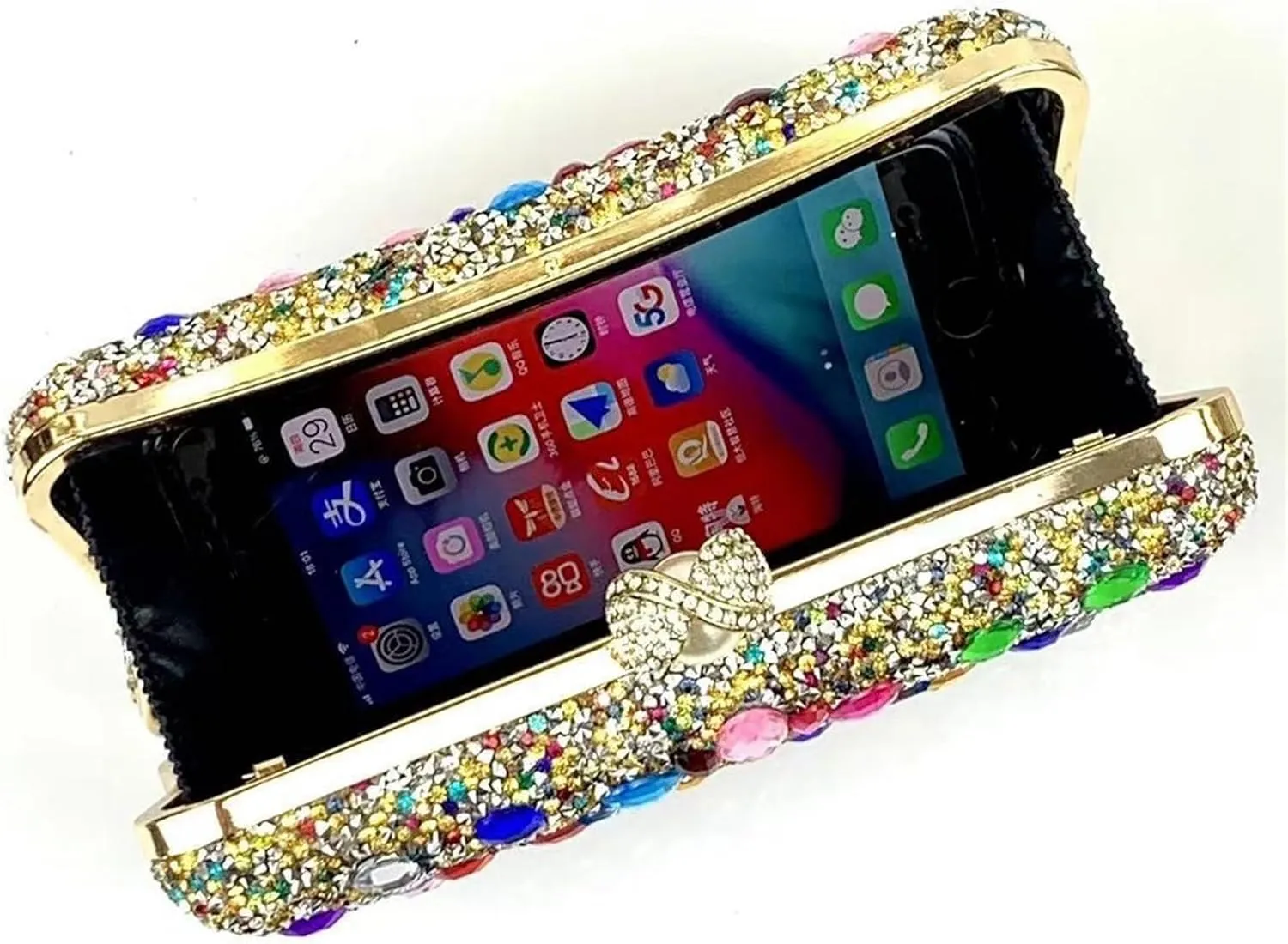 Sangeuhhlk Rhinestone Clutch Purse for Women Luxury Glitter Evening Rectangular Handbag Bride Prom Wedding Shoulder Purse(Gold)