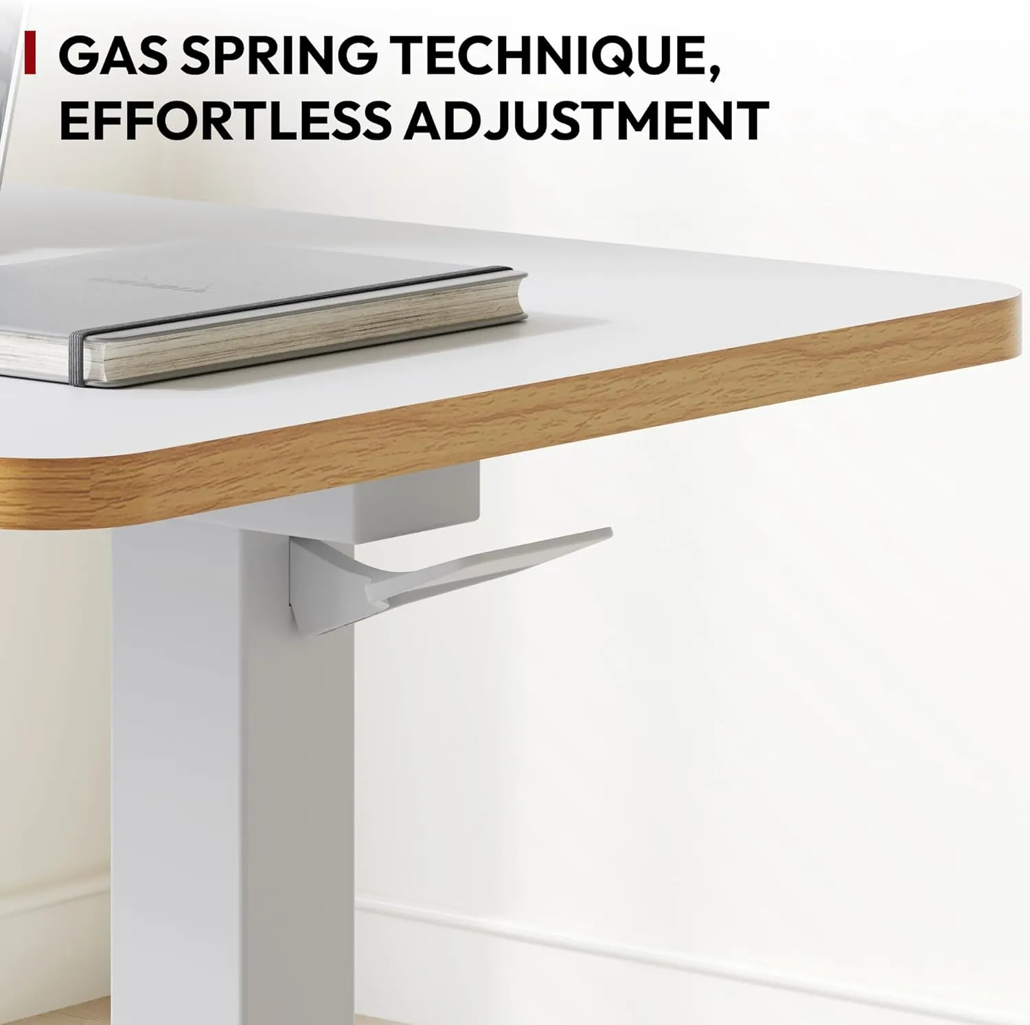 SANODESK Mobile Standing Desk with Hidden Wheels,Pneumatic Laptop Desk Rolling Computer Cart Movable Height Adjustable Small Sit Stand Desk for Home Office(27.6" W x 15.7" D, White Maple Band)