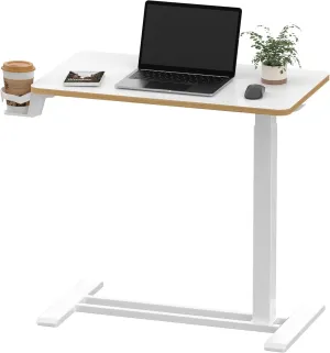 SANODESK Mobile Standing Desk with Hidden Wheels,Pneumatic Laptop Desk Rolling Computer Cart Movable Height Adjustable Small Sit Stand Desk for Home Office(27.6" W x 15.7" D, White Maple Band)