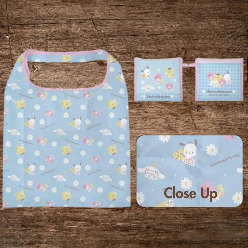 Sanrio Characters Foldable Shopping Tote Bag - Checked Blue