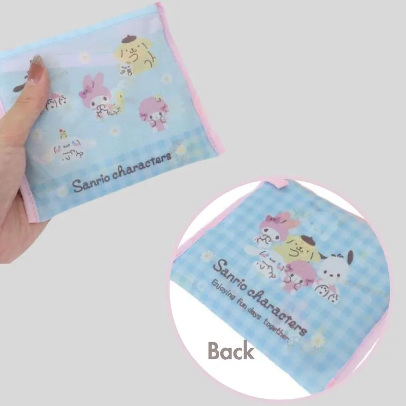 Sanrio Characters Foldable Shopping Tote Bag - Checked Blue
