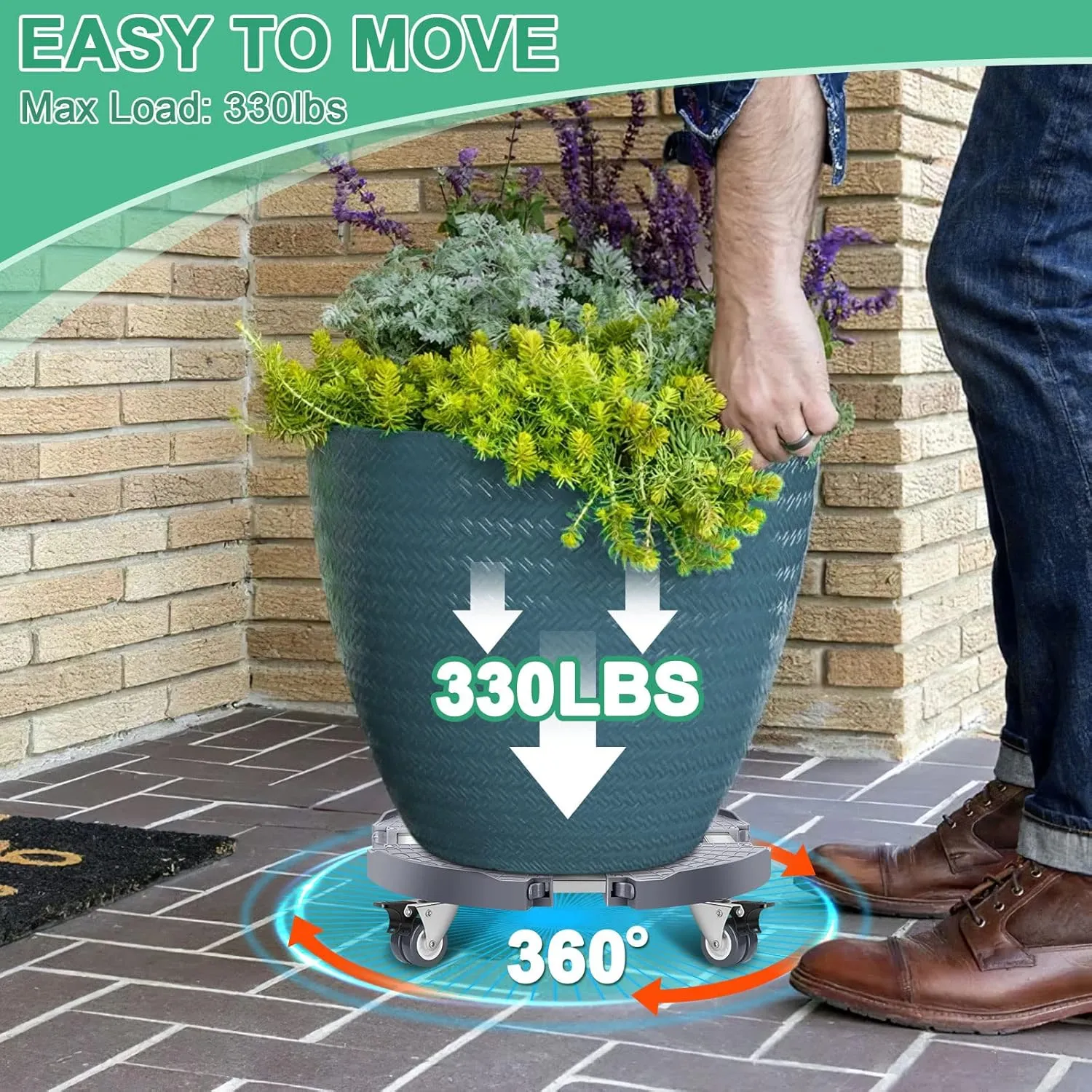 Sanyi Plant Caddy with Wheels, Adjustable 15-21 inch, Heavy Duty, Rolling Plant Stand, Outdoor Use