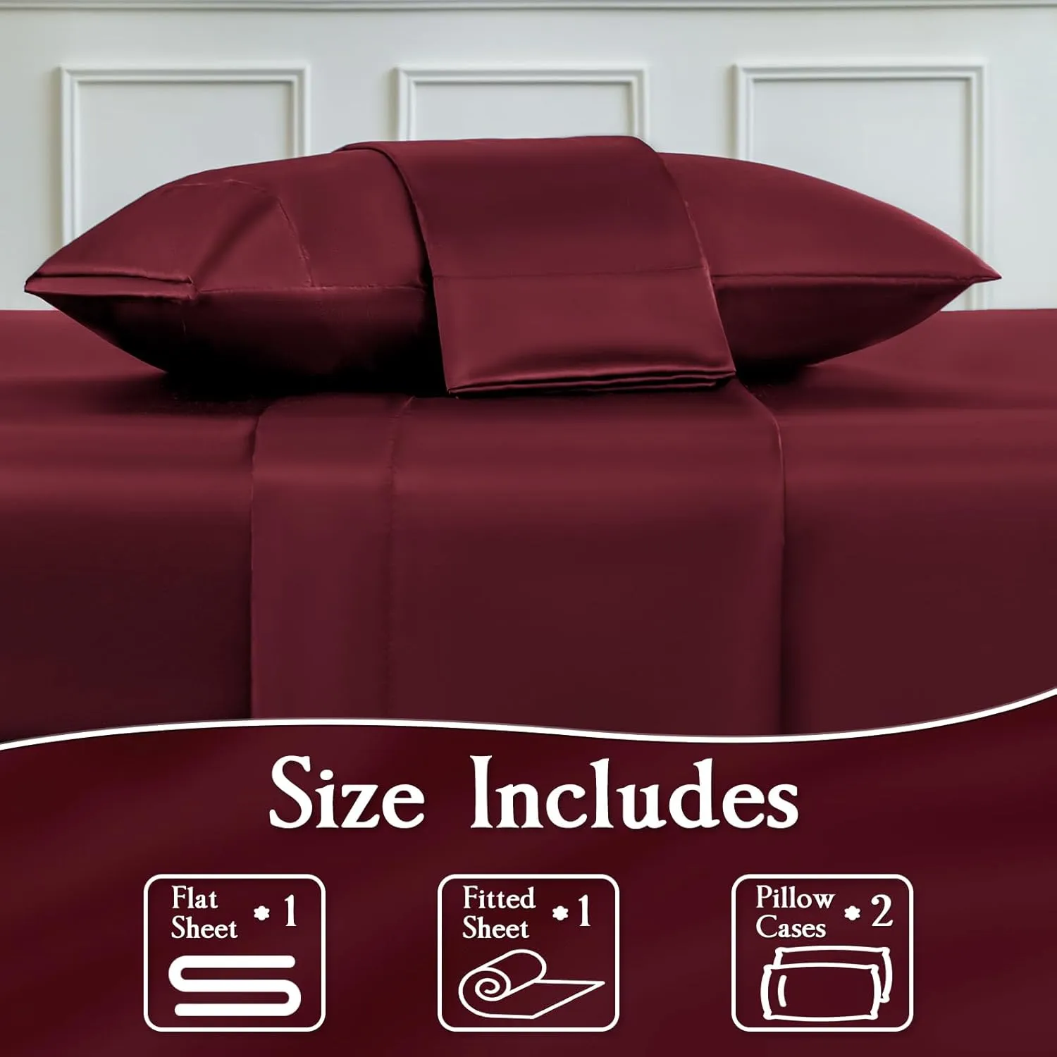Satin Sheets Set,Soft Satin Bed Sheets King Size Set,4Pcs Luxury Silky Bedding Set with 15 Inches Deep Pocket for Mattress(King, Burgundy)