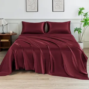 Satin Sheets Set,Soft Satin Bed Sheets King Size Set,4Pcs Luxury Silky Bedding Set with 15 Inches Deep Pocket for Mattress(King, Burgundy)
