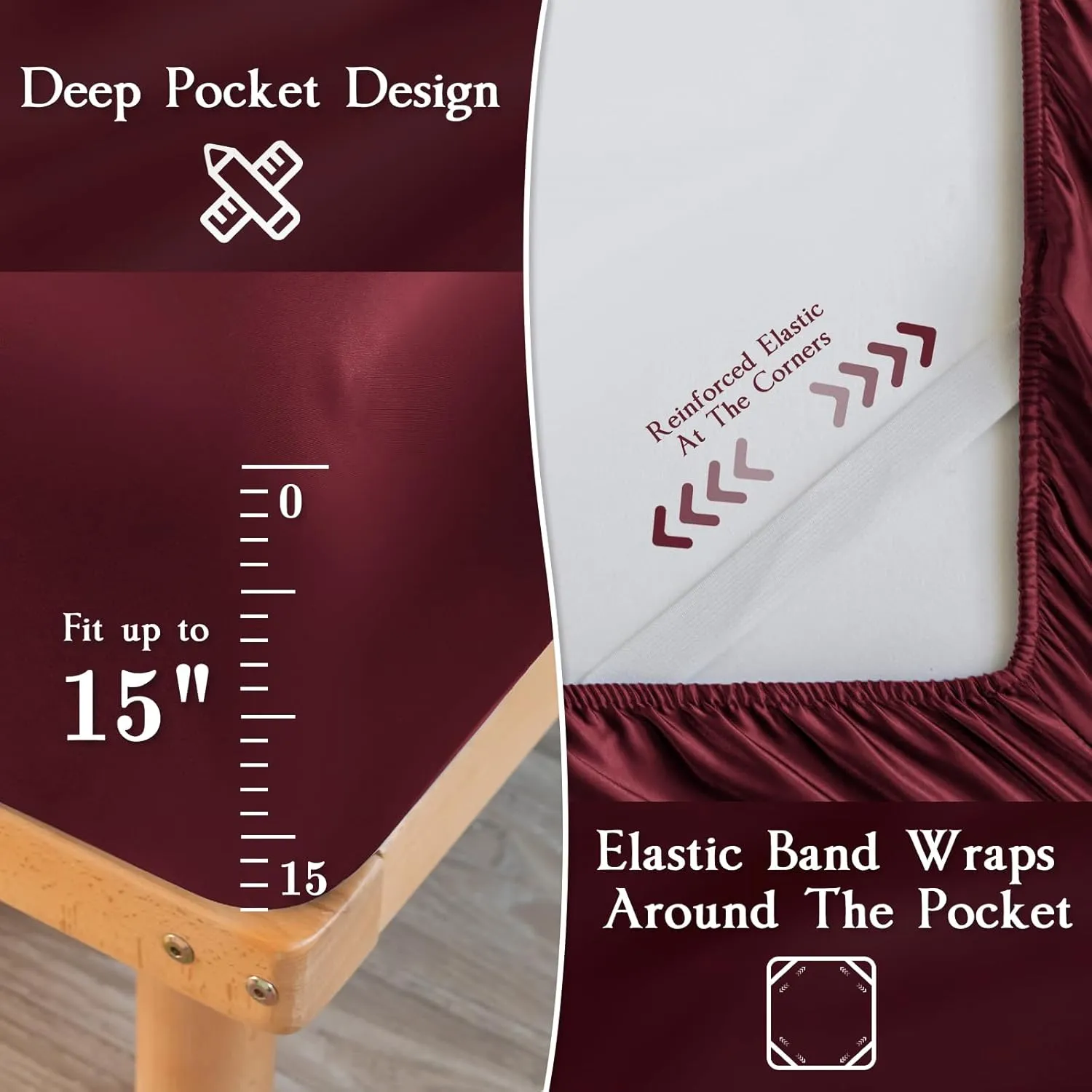 Satin Sheets Set,Soft Satin Bed Sheets King Size Set,4Pcs Luxury Silky Bedding Set with 15 Inches Deep Pocket for Mattress(King, Burgundy)