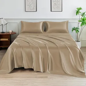 Satin Sheets Set,Soft Satin Bed Sheets King Size Set,4Pcs Luxury Silky Bedding Set with 15 Inches Deep Pocket for Mattress(King, Champagne)