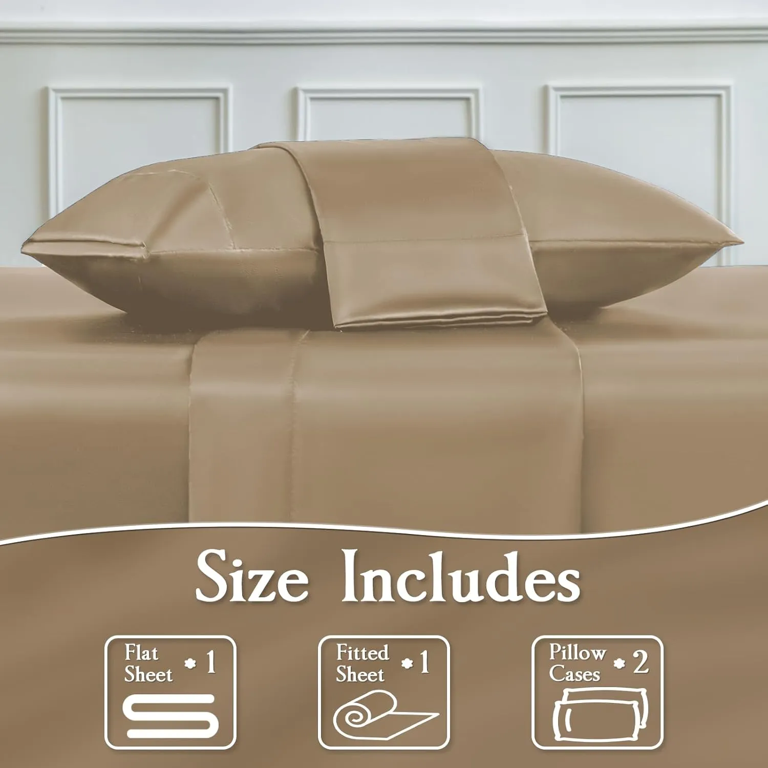 Satin Sheets Set,Soft Satin Bed Sheets King Size Set,4Pcs Luxury Silky Bedding Set with 15 Inches Deep Pocket for Mattress(King, Champagne)