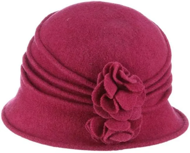 Scala Women's Boiled Wool Cloche with Rosettes