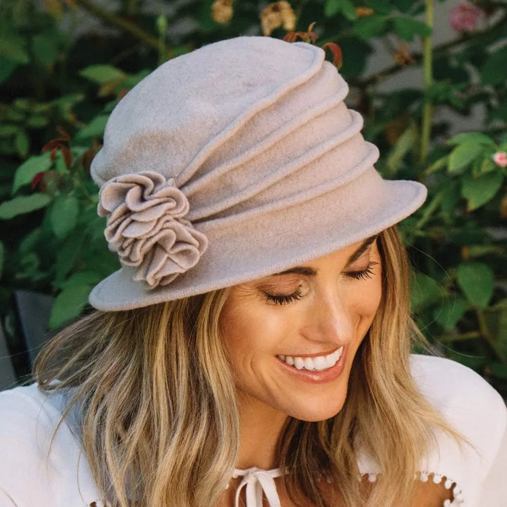 Scala Women's Boiled Wool Cloche with Rosettes