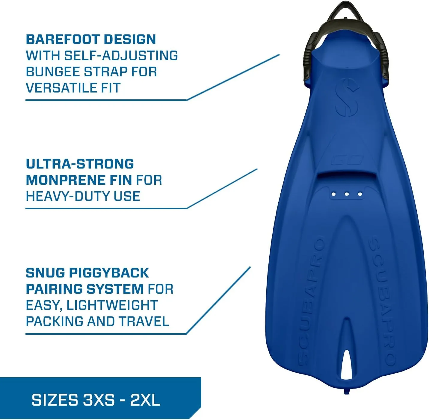 SCUBAPRO GO Travel Scuba Diving Fin for Snorkeling and Swimming, Open Heel Strap