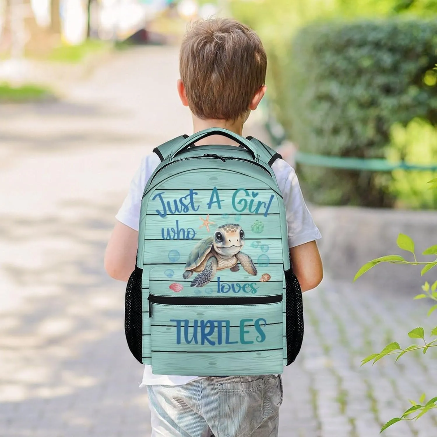 Sea Turtle School Backpack for Kids, 16 Inch Green Backpacks for Girls, Cartoon, Durable, Lightweight, Large Capacity Bookbag for Travel