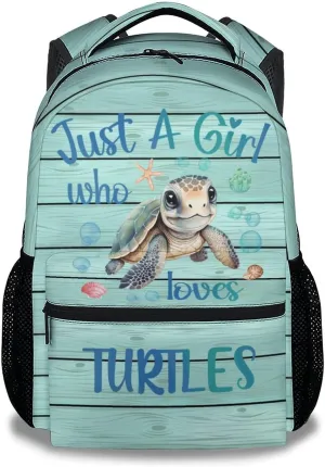 Sea Turtle School Backpack for Kids, 16 Inch Green Backpacks for Girls, Cartoon, Durable, Lightweight, Large Capacity Bookbag for Travel