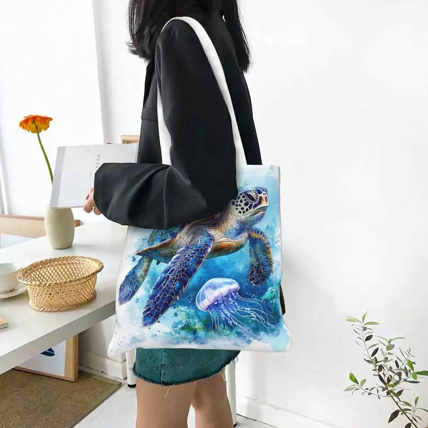 Sea Turtles Tote Bag Reusable Shoulder Tote Bag For Women Lady Vacation, Shopping, Work