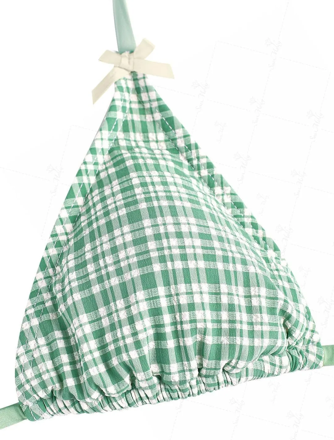 seamoly Women's Bikini Sets Tie Back Bowknot Two Piece Swimsuits Triangle Thong Bathing Suit Gingham Floral Cherry Printing