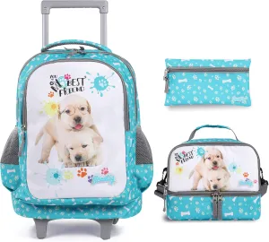seastig Rolling Backpack 18in Double Handle Backpack Kids Wheeled Backpack Roller Backpack with Lunch Bag Set Girls Boys
