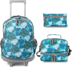 seastig Rolling Backpack 18in Double Handle Backpack Kids Wheeled Backpack Roller Backpack with Lunch Bag Set Girls Boys