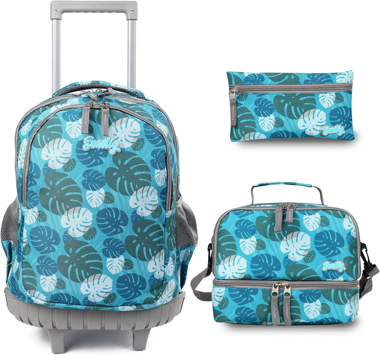 seastig Rolling Backpack 18in Double Handle Backpack Kids Wheeled Backpack Roller Backpack with Lunch Bag Set Girls Boys