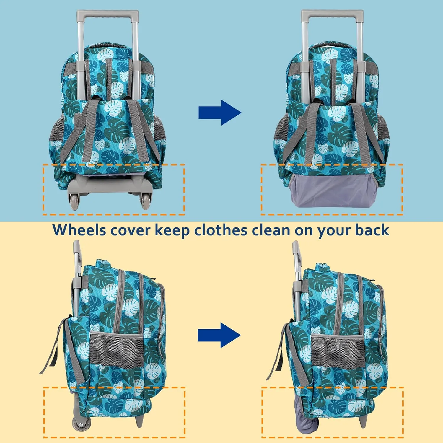 seastig Rolling Backpack 18in Double Handle Backpack Kids Wheeled Backpack Roller Backpack with Lunch Bag Set Girls Boys