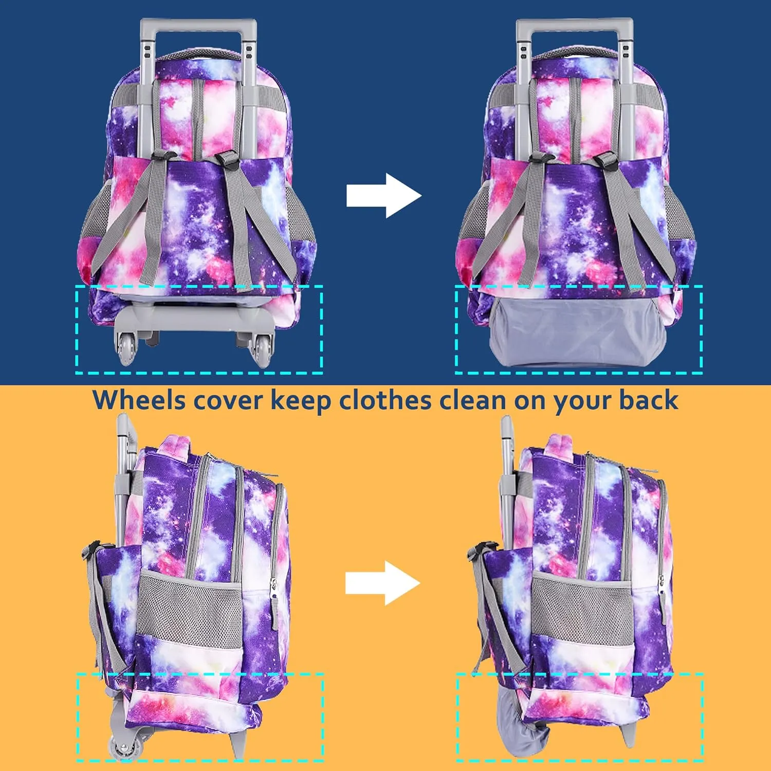 seastig Rolling Backpack for Kids Wheeled Backpack 18in Double Handle Backpack with Wheels