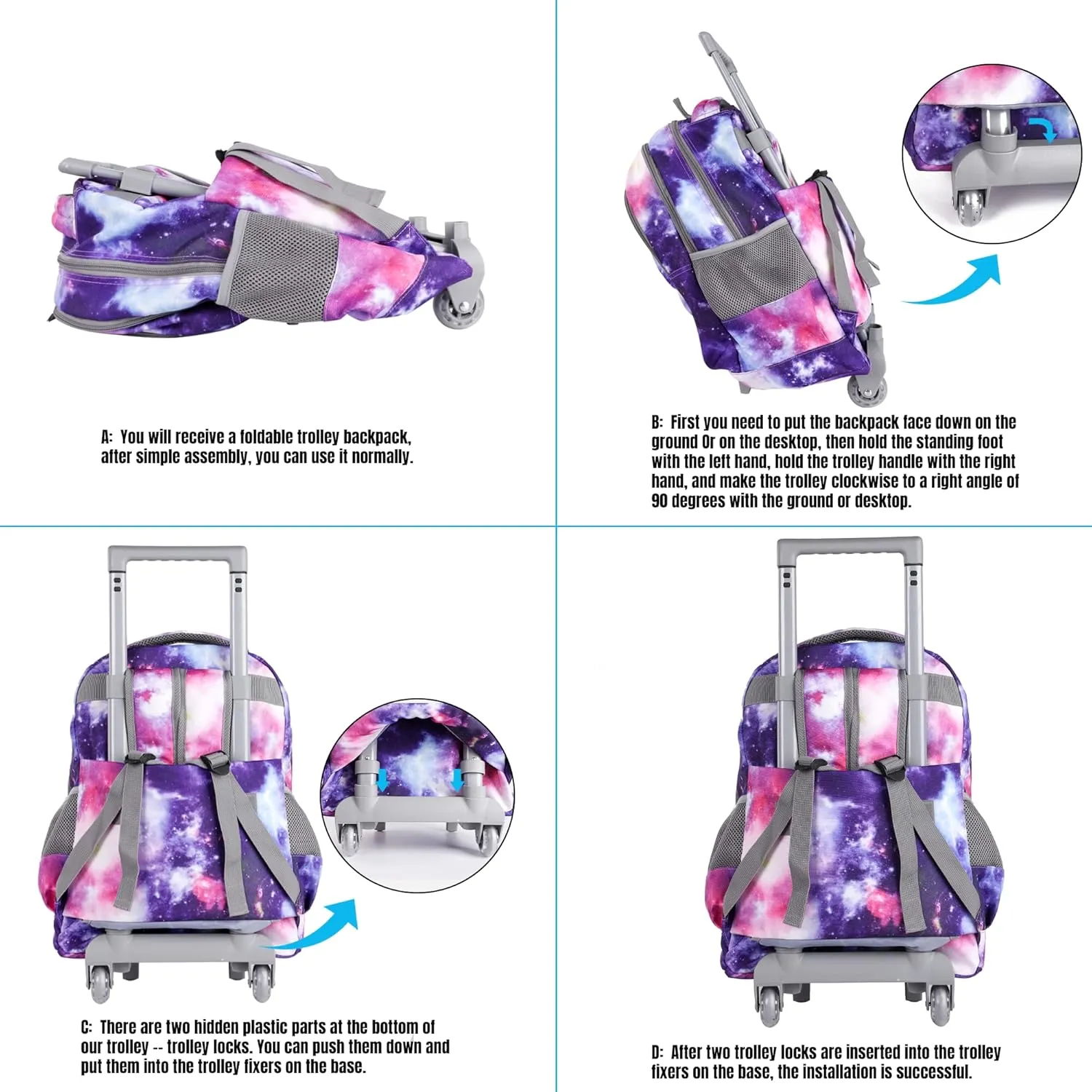 seastig Rolling Backpack for Kids Wheeled Backpack 18in Double Handle Backpack with Wheels