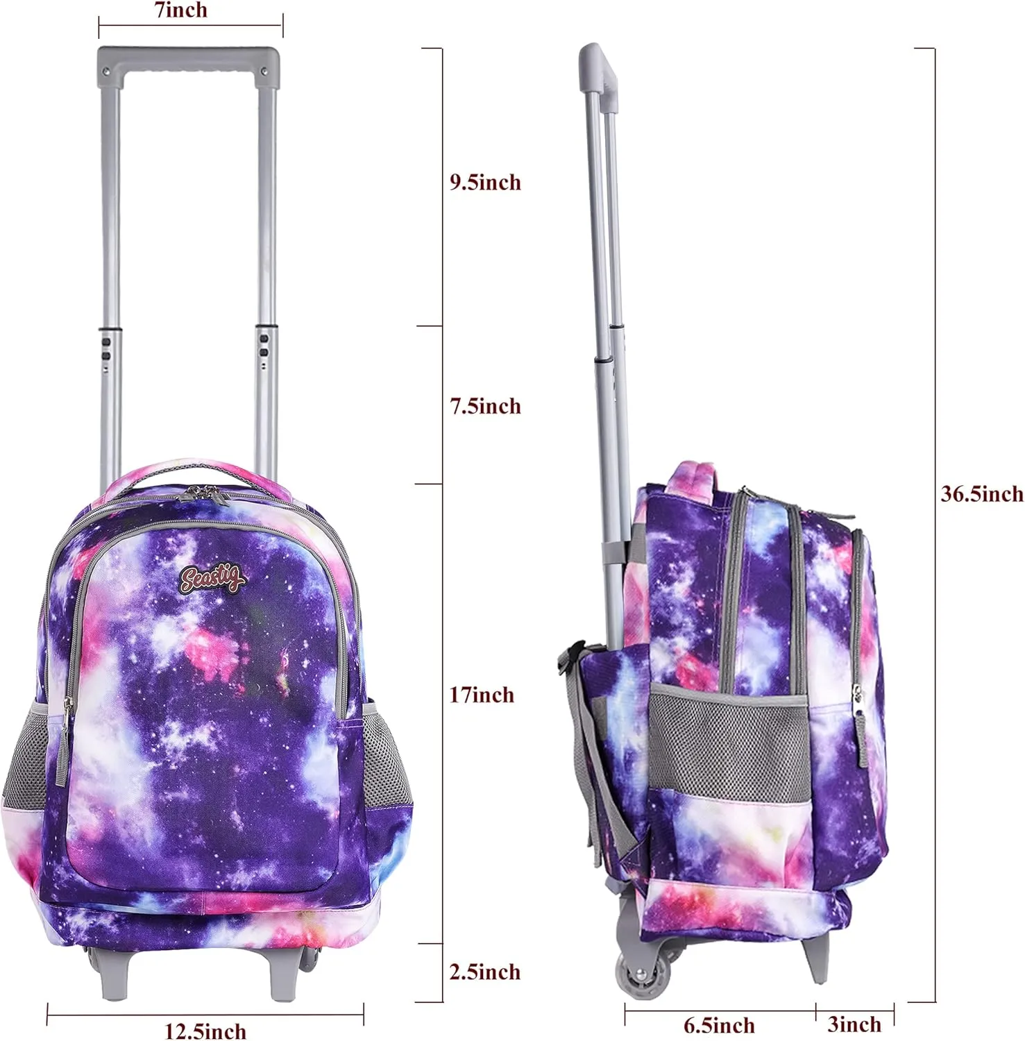 seastig Rolling Backpack for Kids Wheeled Backpack 18in Double Handle Backpack with Wheels