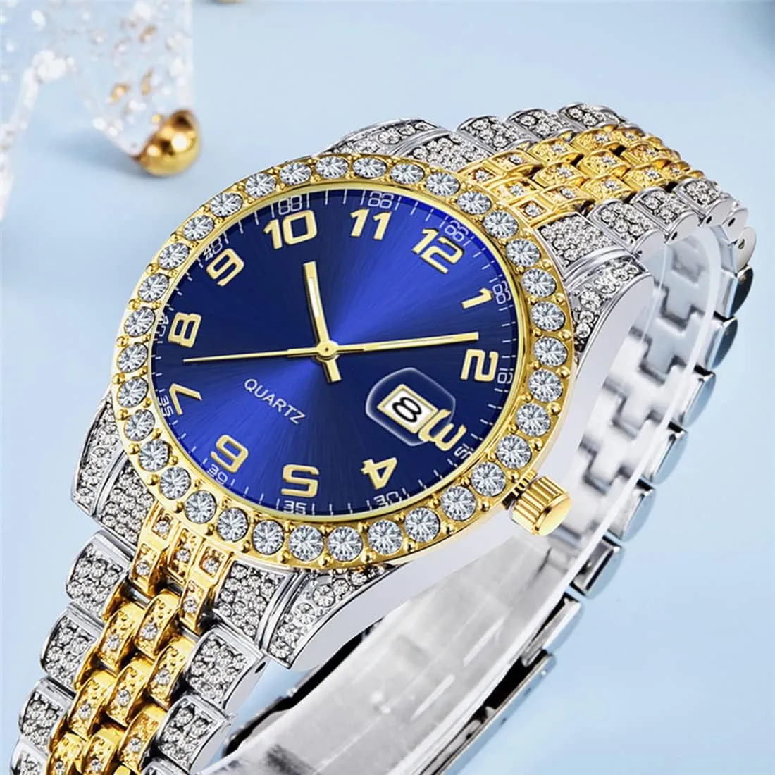 SENRUD Unisex Crystal Watch Mens Or Womens Diamond Watches Luxury Stainless Steel Iced-Out Bracele Watch