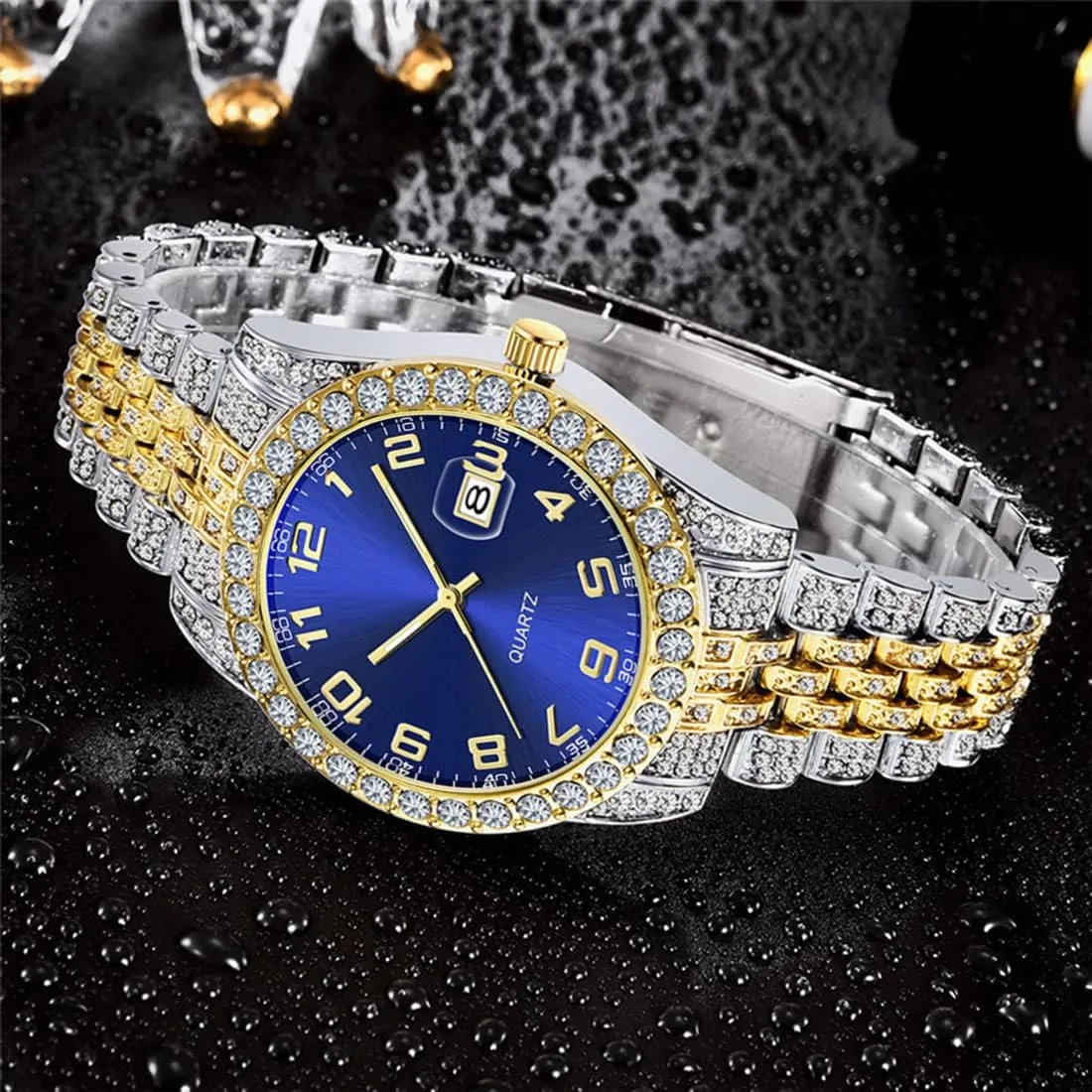 SENRUD Unisex Crystal Watch Mens Or Womens Diamond Watches Luxury Stainless Steel Iced-Out Bracele Watch