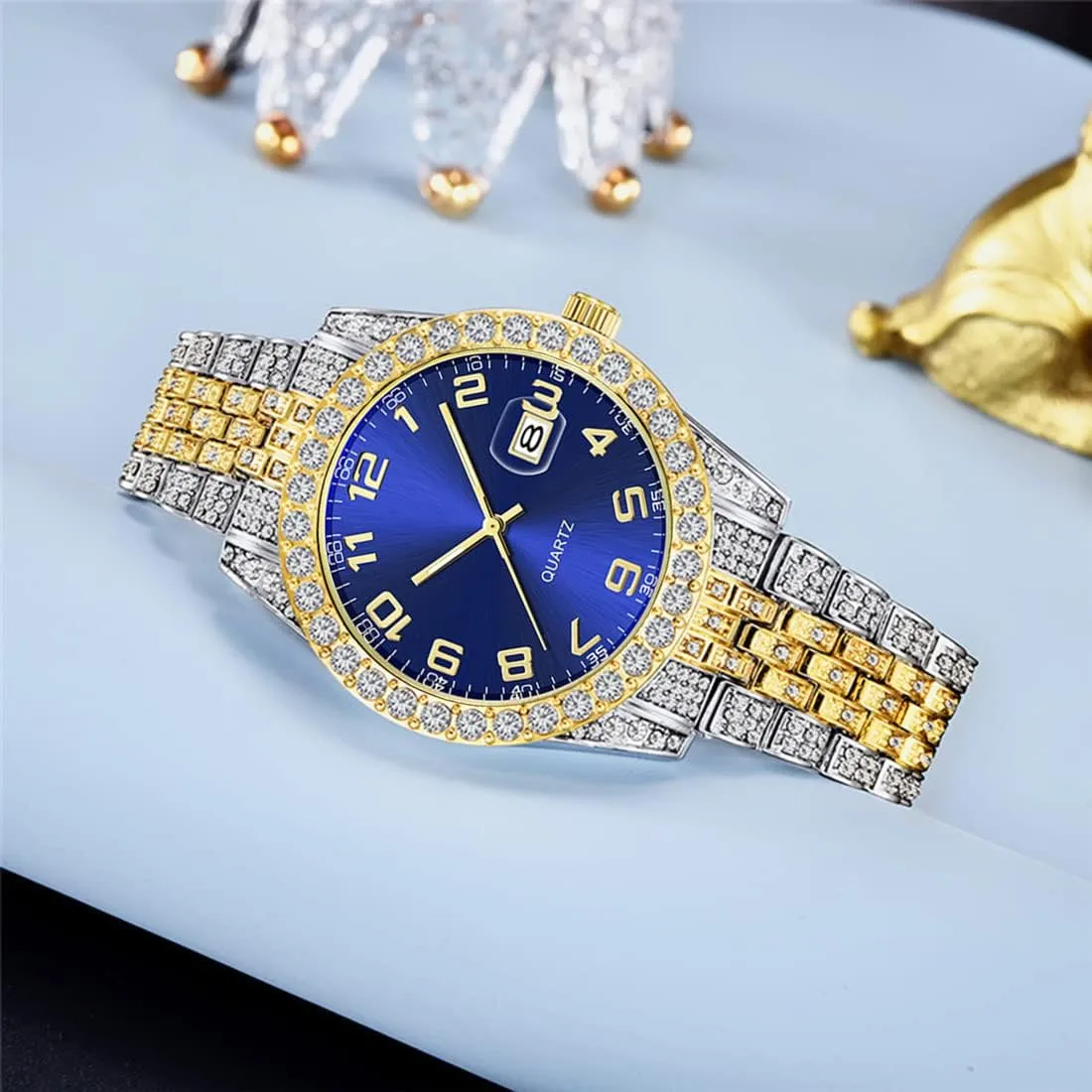 SENRUD Unisex Crystal Watch Mens Or Womens Diamond Watches Luxury Stainless Steel Iced-Out Bracele Watch