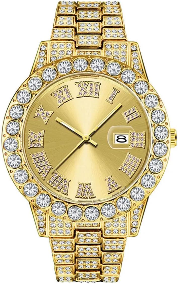 SENRUD Unisex Watch Fashion Crystal Diamond Watch Mens Womens Quartz Analog Watch Stainless Steel Big Face Wrist Watch