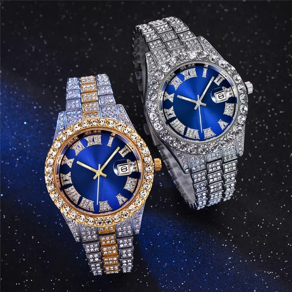 SENRUD Unisex Watch Fashion Crystal Diamond Watch Mens Womens Quartz Analog Watch Stainless Steel Big Face Wrist Watch