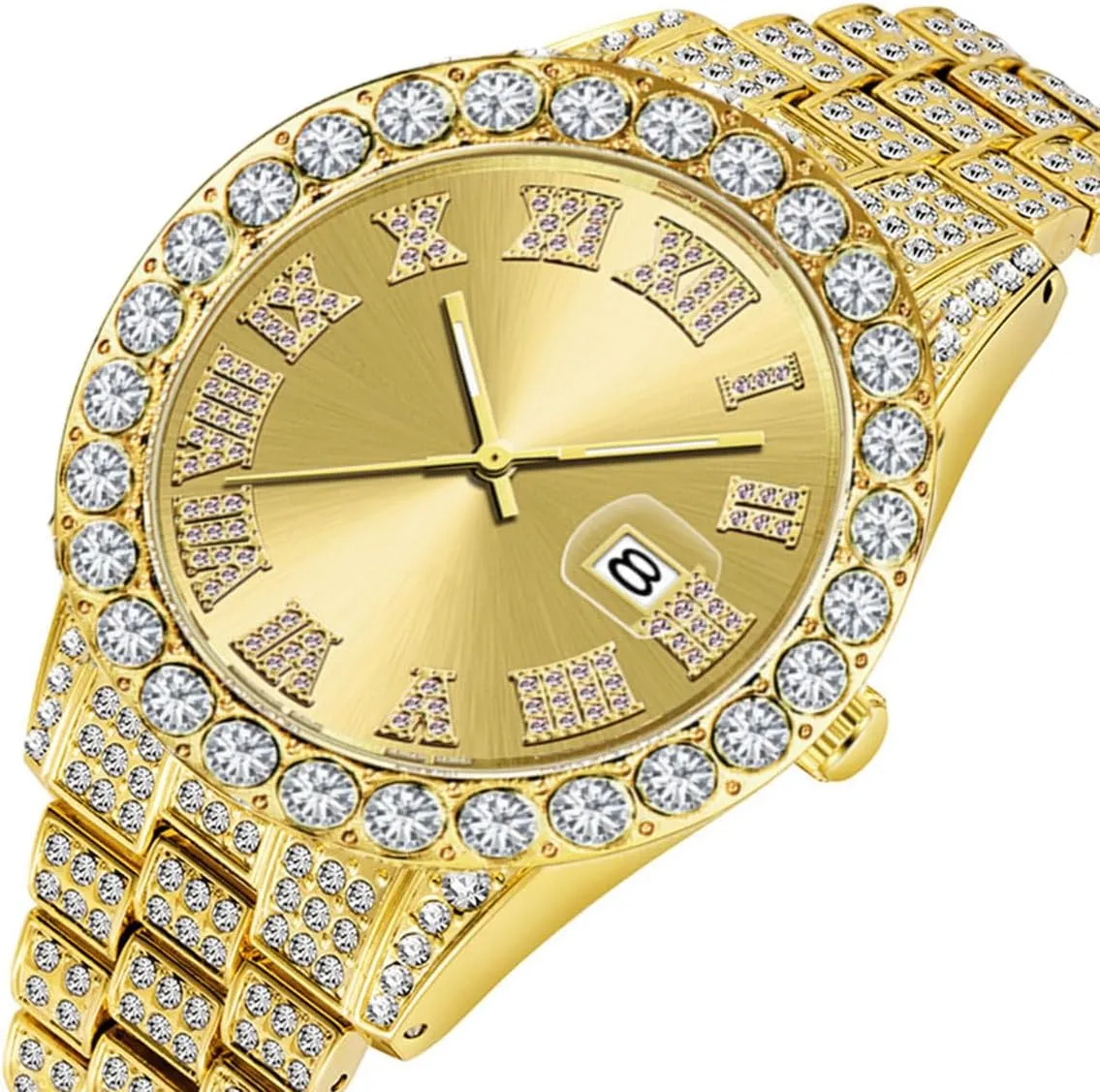 SENRUD Unisex Watch Fashion Crystal Diamond Watch Mens Womens Quartz Analog Watch Stainless Steel Big Face Wrist Watch