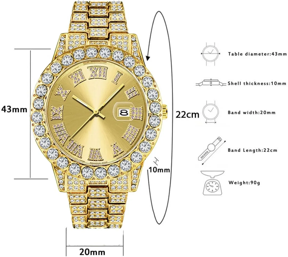 SENRUD Unisex Watch Fashion Crystal Diamond Watch Mens Womens Quartz Analog Watch Stainless Steel Big Face Wrist Watch