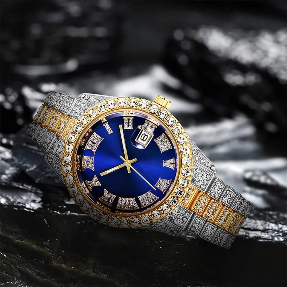 SENRUD Unisex Watch Fashion Crystal Diamond Watch Mens Womens Quartz Analog Watch Stainless Steel Big Face Wrist Watch
