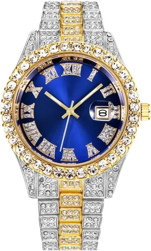 SENRUD Unisex Watch Fashion Crystal Diamond Watch Mens Womens Quartz Analog Watch Stainless Steel Big Face Wrist Watch