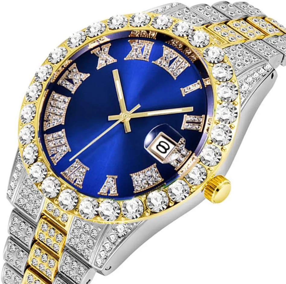 SENRUD Unisex Watch Fashion Crystal Diamond Watch Mens Womens Quartz Analog Watch Stainless Steel Big Face Wrist Watch