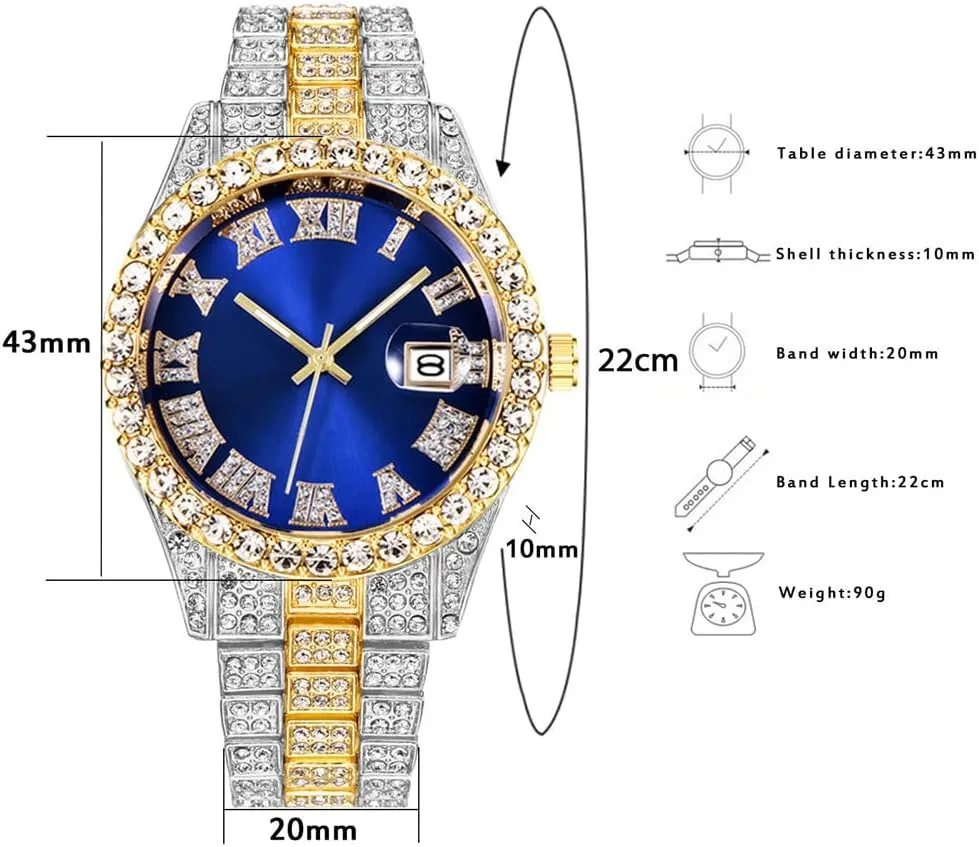 SENRUD Unisex Watch Fashion Crystal Diamond Watch Mens Womens Quartz Analog Watch Stainless Steel Big Face Wrist Watch